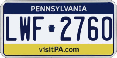 PA license plate LWF2760