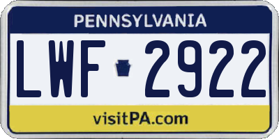 PA license plate LWF2922