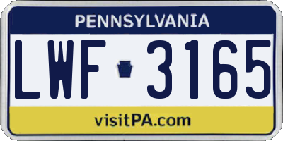 PA license plate LWF3165