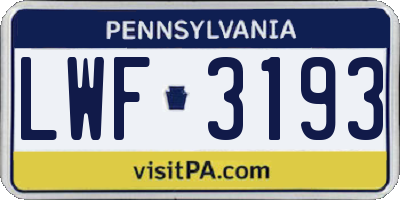 PA license plate LWF3193