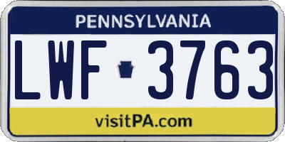 PA license plate LWF3763