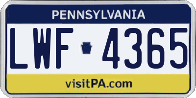 PA license plate LWF4365