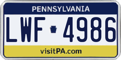 PA license plate LWF4986