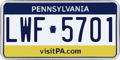 PA license plate LWF5701