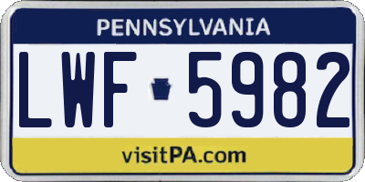 PA license plate LWF5982