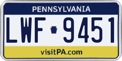 PA license plate LWF9451