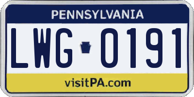 PA license plate LWG0191