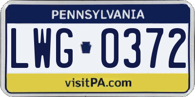 PA license plate LWG0372