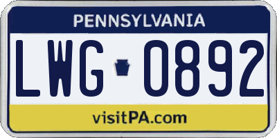 PA license plate LWG0892