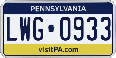 PA license plate LWG0933