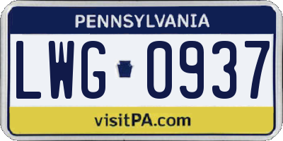 PA license plate LWG0937