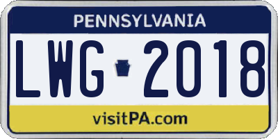 PA license plate LWG2018