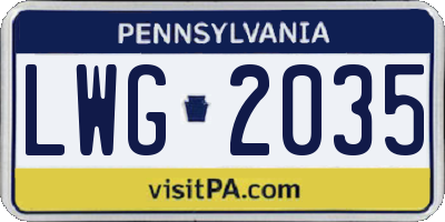 PA license plate LWG2035