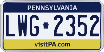 PA license plate LWG2352