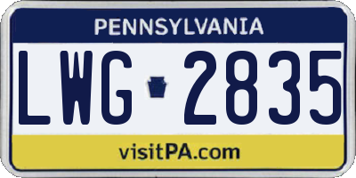 PA license plate LWG2835