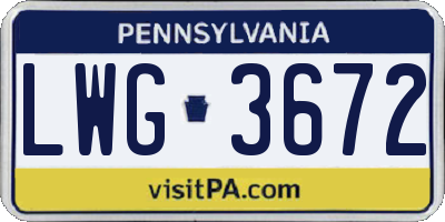 PA license plate LWG3672