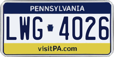PA license plate LWG4026