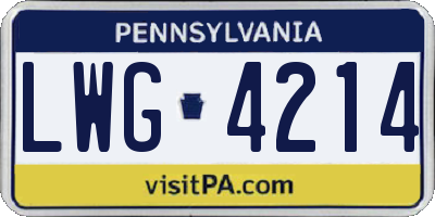 PA license plate LWG4214