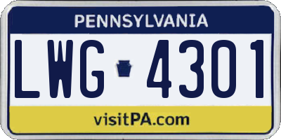 PA license plate LWG4301