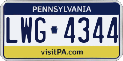 PA license plate LWG4344