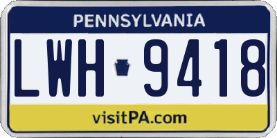 PA license plate LWH9418