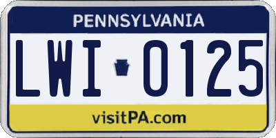 PA license plate LWI0125