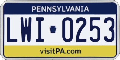 PA license plate LWI0253