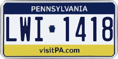 PA license plate LWI1418