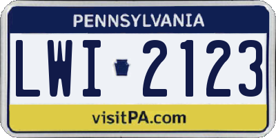 PA license plate LWI2123