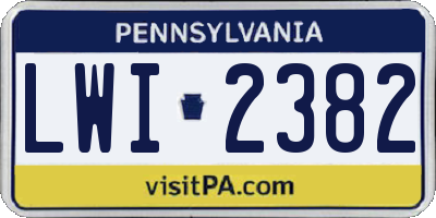 PA license plate LWI2382