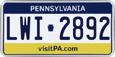 PA license plate LWI2892