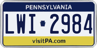 PA license plate LWI2984