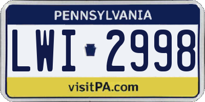 PA license plate LWI2998