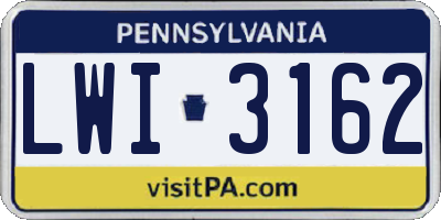 PA license plate LWI3162