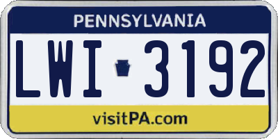 PA license plate LWI3192