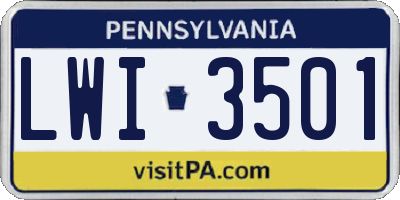PA license plate LWI3501