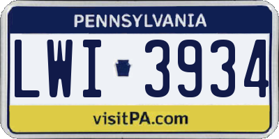 PA license plate LWI3934