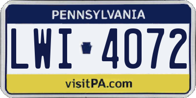 PA license plate LWI4072