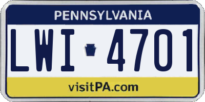 PA license plate LWI4701