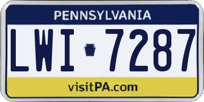 PA license plate LWI7287