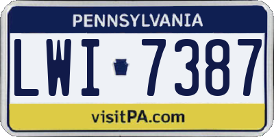 PA license plate LWI7387