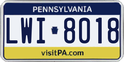 PA license plate LWI8018