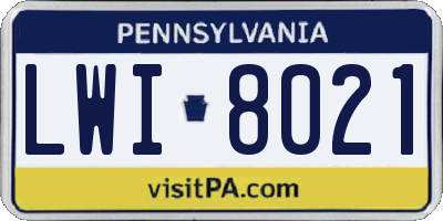 PA license plate LWI8021
