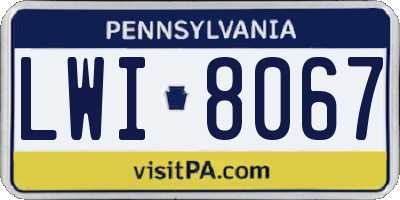 PA license plate LWI8067
