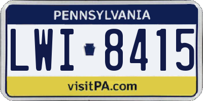 PA license plate LWI8415