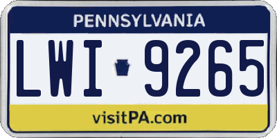 PA license plate LWI9265