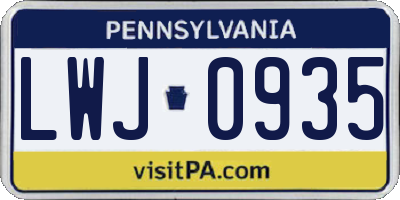 PA license plate LWJ0935