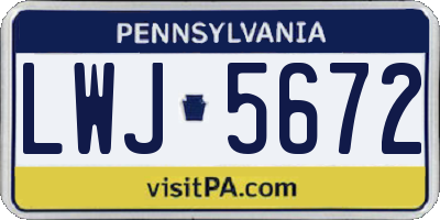 PA license plate LWJ5672