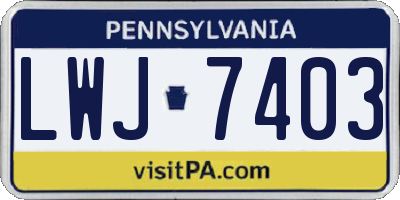 PA license plate LWJ7403