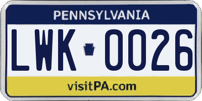 PA license plate LWK0026